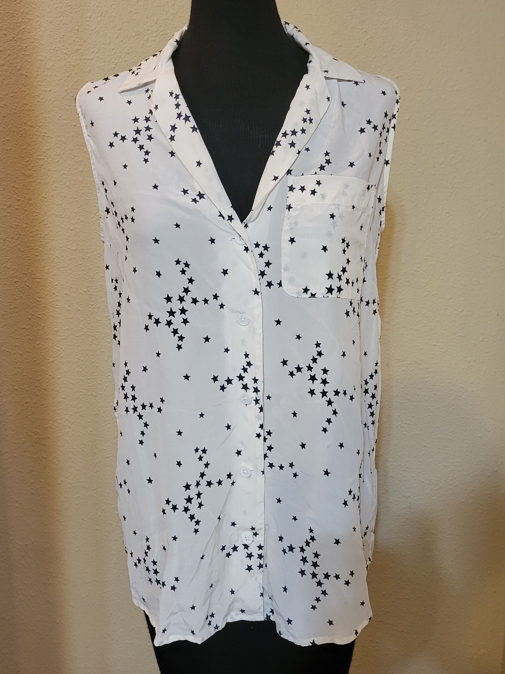 Equipment Sleeveless Star-Print Button Front Tank Top - White/Black